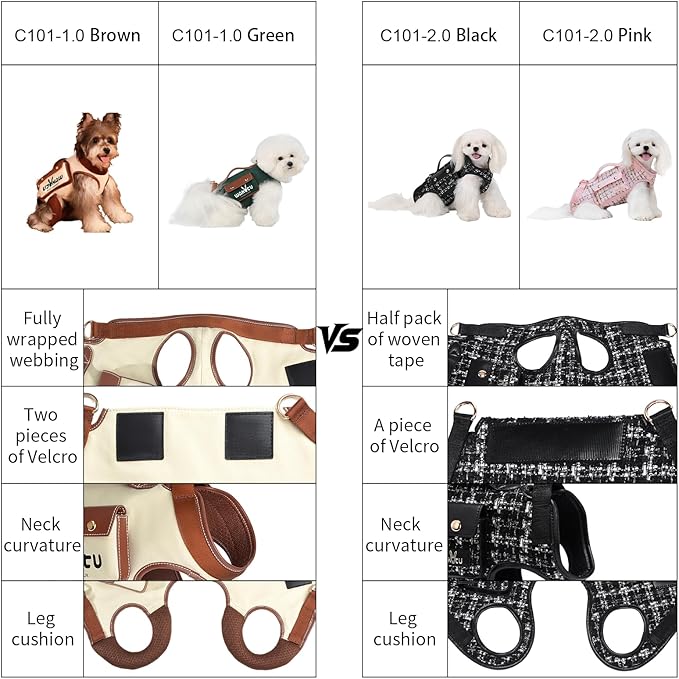 Wakytu Dog Lift Harness Dog Carrier Dog VES Harness Adjustable Dog Leash with Small Puppy Treat Bag（Pink,XS）