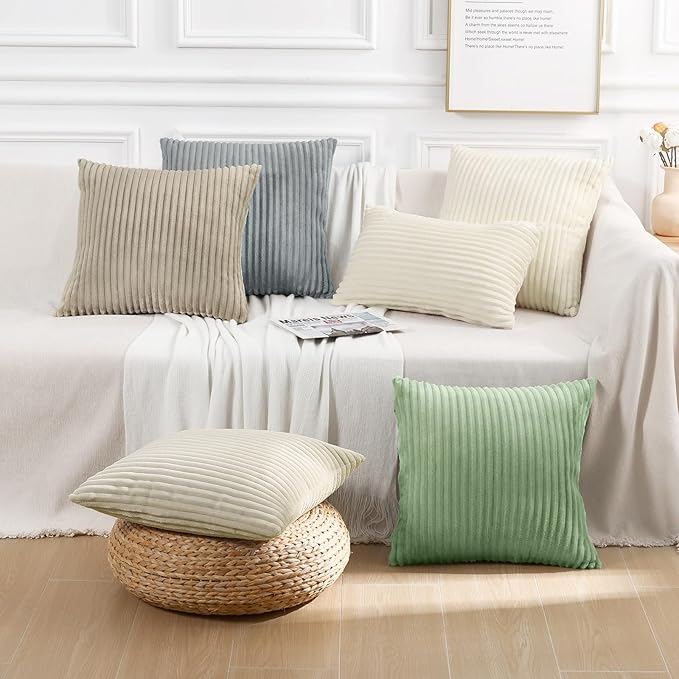 Simmore Decorative Spring Throw Pillow Covers 16x16 Set of 2, Soft Natural Plush Flannel Double-Sided Fluffy Couch Pillow Covers for Sofa Living Room, Khaki