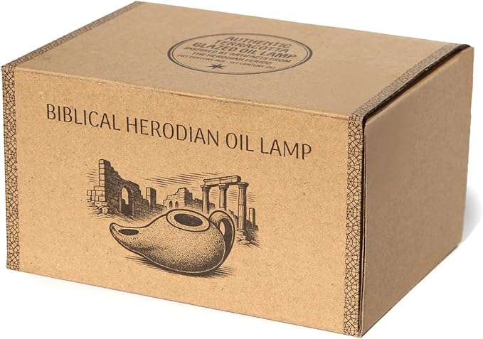 Biblical Herodian Oil Lamp with Handle – Glazed Clay Replica in Gift Box with Certificate of Authenticity - Handmade Holy Land Judaica & Christian Gift