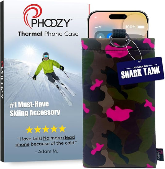 PHOOZY Apollo II Thermal Phone Case Cold Weather Insulated Pouch | Extends Battery Life 4X | NASA Tech Skiing Snowboard Accessories | Military Grade | Medium - Pink CAMO