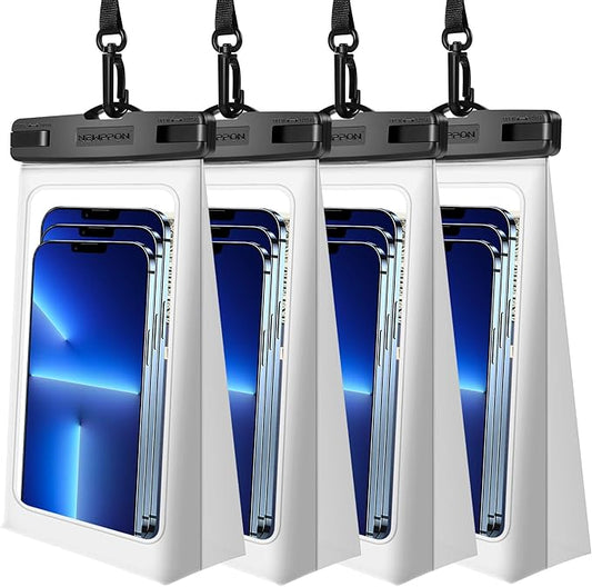 4 Pack Floating Waterproof Phone Pouch - Float Clear Cell Holder Protector with Lanyard - Universal Large Floatable Water Proof Dry Bag Case for iPhone 16 Pro Max Samsung Galaxy - Beach Swimming Pool