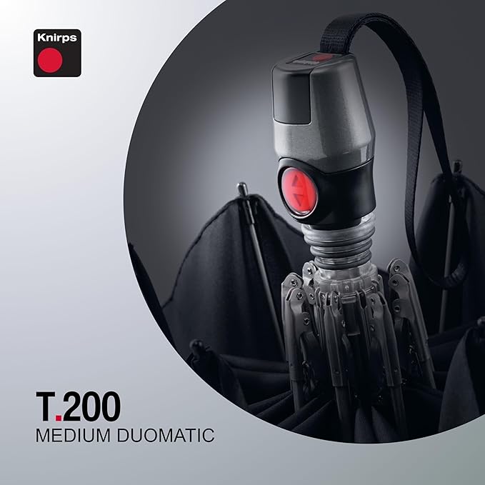 Knirps T.200 Duomatic Compact Rain Umbrella in Fog– Wind Tunnel Tested to 93 mph, Aluminum Steel Fiberglass Frame, 38in Canopy, OEKO-TEX, High-Performance Automatic Travel Umbrellas