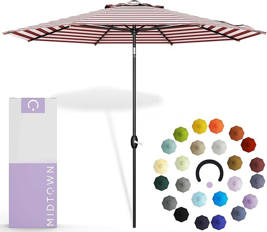 MIDTOWN UMBRELLAS The Lean 6 Feet Outdoor Umbrella With Terylast Red Stripes (Red/White Stripes) Polyester Fabric - 8 Ribs Aluminum Frame Patio Umbrella With Zinc Alloy Crank Lift And Auto-Tilt System
