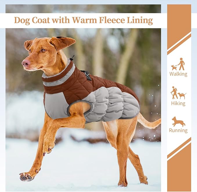 OUOBOB Dog Jackets for Medium Dogs,Medium Dog Coat,Warm Pet Winter Coat Zip Up Back,Waterproof Dogs Jacket with D-Ring,Pet Cold Weather Coats with Fleece Lined, Snowsuit Pug Boston Terrier,Brown,M
