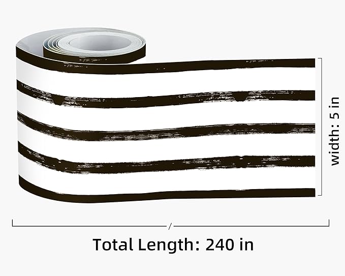 FLFK Mirror Frame Border - Black and White Striped Wallpaper Trim Peel and Stick Wall Borders Decal 5" x 240"