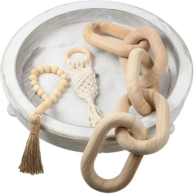 Wood Chain Link Decor and Beaded Garland Set - Hand Carved Decorative Wood Chain, Home Decor, Farmhouse