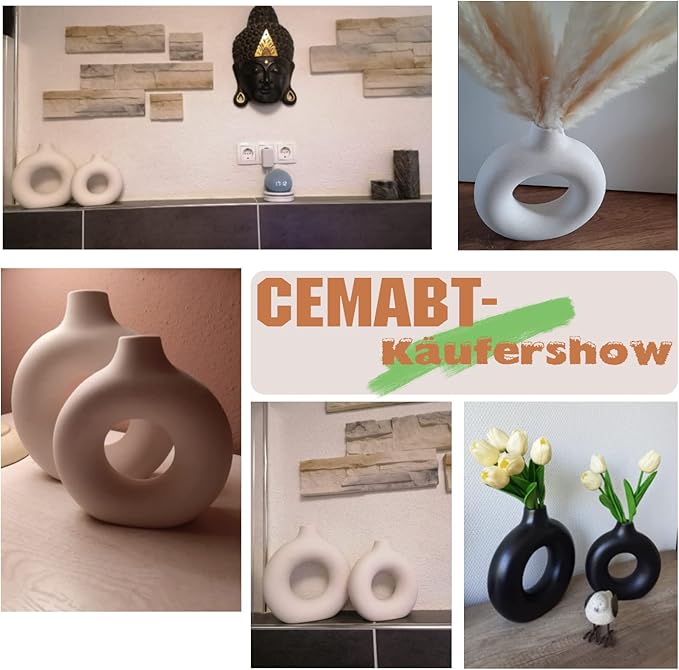 CEMABT Vases for Pampas Grass,2PC Creative Vase Modern Home Decor,Handmade Vase White Ceramic Dried Flowers Crafts Ornaments for Office Home Deco Decoration,Vase Beige
