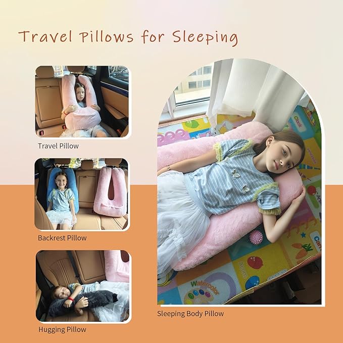 Car Pillow for Kids, U-Shaped Soft Car Travel Pillow for Sleeping with Removable Cover for Car Seat Head and Neck Support Children and Adult,Perfect for Long Road Travel,Pink