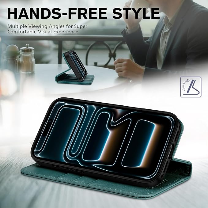 TUCCH Wallet Case for iPhone 17 Pro (6.3-Inch) 2025, 3 Credit Card Slot | RFID Blocking | Stand | PU Leather | Shockproof TPU Interior Shell | Protective Flip Folio Cover | Teal Blue