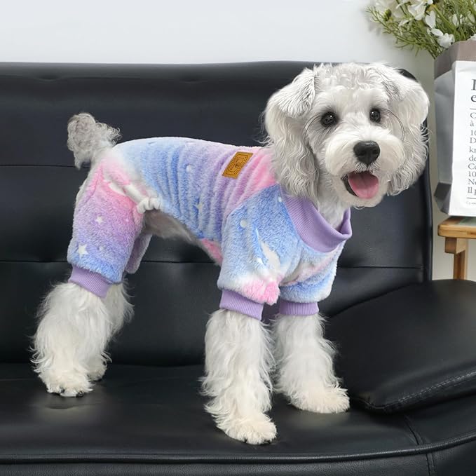 XPUDAC Dog Sweater Glows in The Dark Fleece Pajamas for Small Medium Dogs Girl Boy Puppy Clothes for Halloween Christmas Winter(Small)