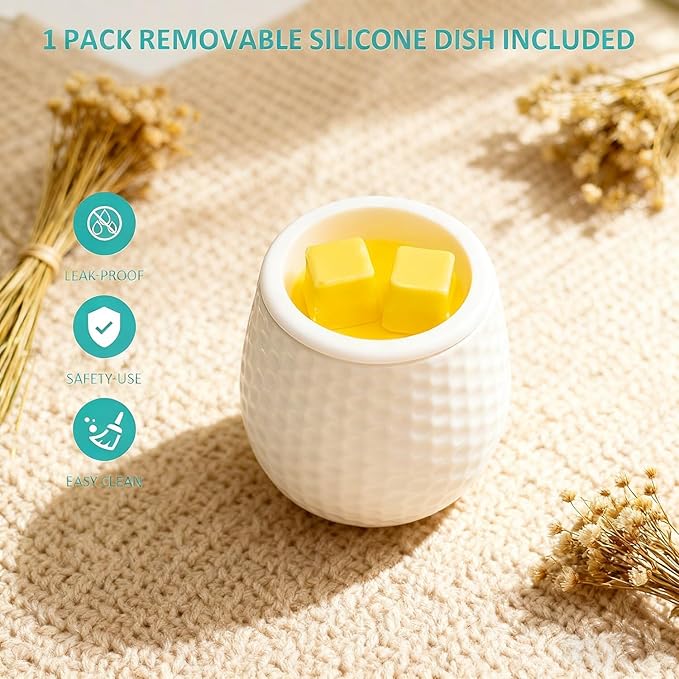 Wax Melt Warmer Ceramic Wax Melt Burner for Scented Cubes Electric Oil Burner Melter with Silicone Dish Fragrance Warmer for Home Office Bedroom Gift & Decor (Honeycomb)