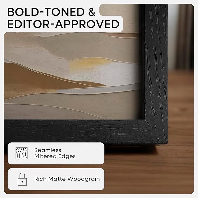 Homeforia 8x12 Black Picture Frame, High End Oak 8 x 12 Wood Frames with Mat 6 by 8 Print, 8by12 Wooden Frame Matted to 6x8 inch Photo, 12x8 Wall or Tabletop Frames, Tempered Glass, Wall Kit, Set of 3