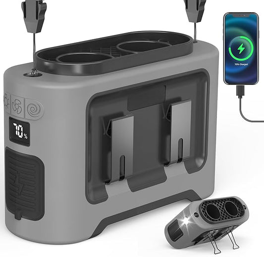 14500mAh Portable Waist Fan Clip On Belt- Rechargeable Battery Operated,Max 40H Cooling,5 Speed 14600RPM,Dual Air Vent, Hands-free Shirt Neck Fan With Light for Outdoor Jobsite Camping Traveling