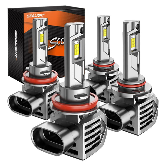SEALIGHT S7S 9005/H11 LED Headlight Bulbs, 120000LM, 6500K White, Easy Installation, 4 Pack