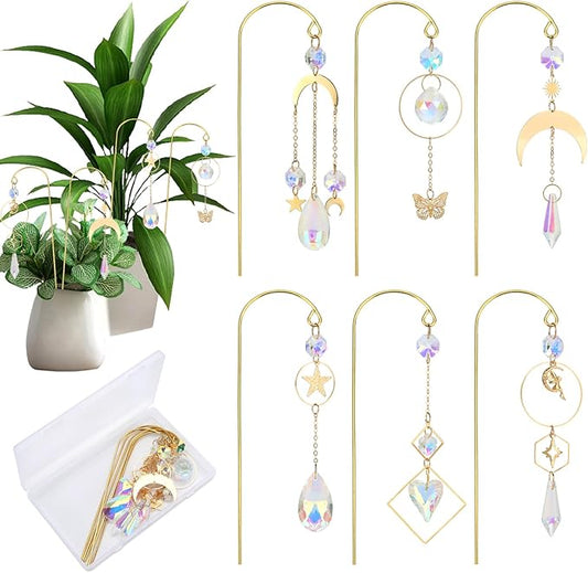 Crystal Suncatcher, 6 Pack Garden Suncatchers Small Trellis for Potted Plants Indoor Plant Trellis Sun Catchers Decoration for Garden Home Window