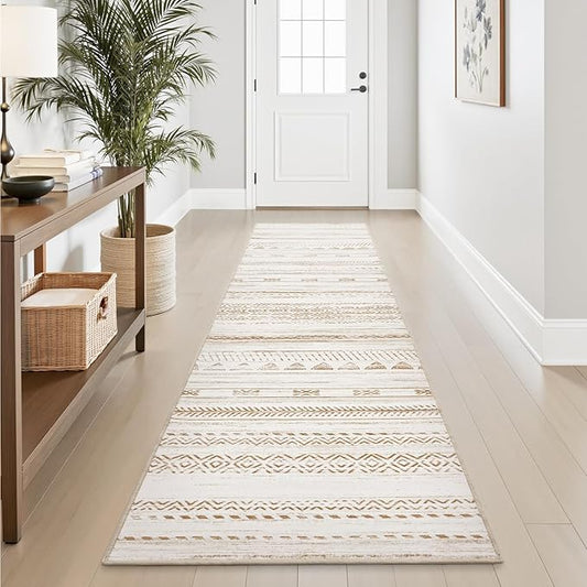 2x10 Runner Rug Machine Washable Non Slip Area Rug Distressed Neutral Moroccan Boho Rug Ultra Soft Floor Runners for Hallways for Entryway Laundry Room Kitchen, Brown