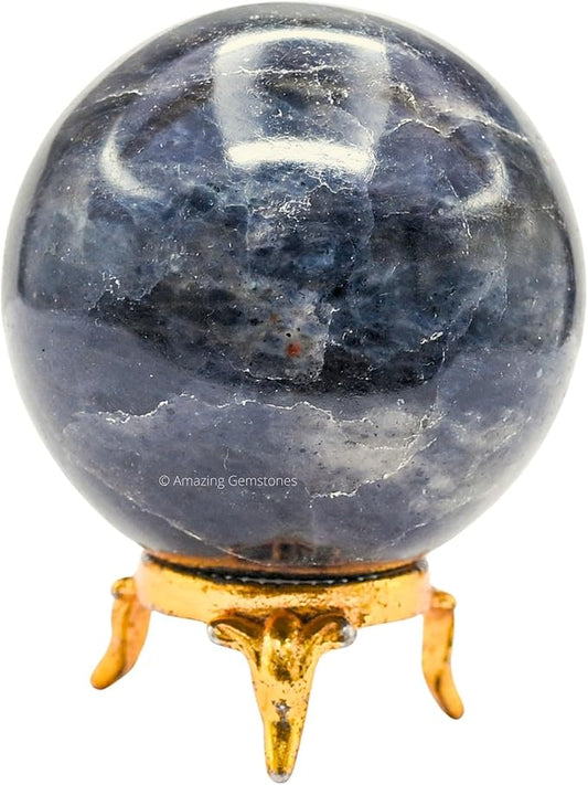 Amazing Gemstone Iolite Crystal Ball with Stand - 2.5 Inches Large Crystal Sphere Meditation Balls for Witchcraft and Decorative Balls