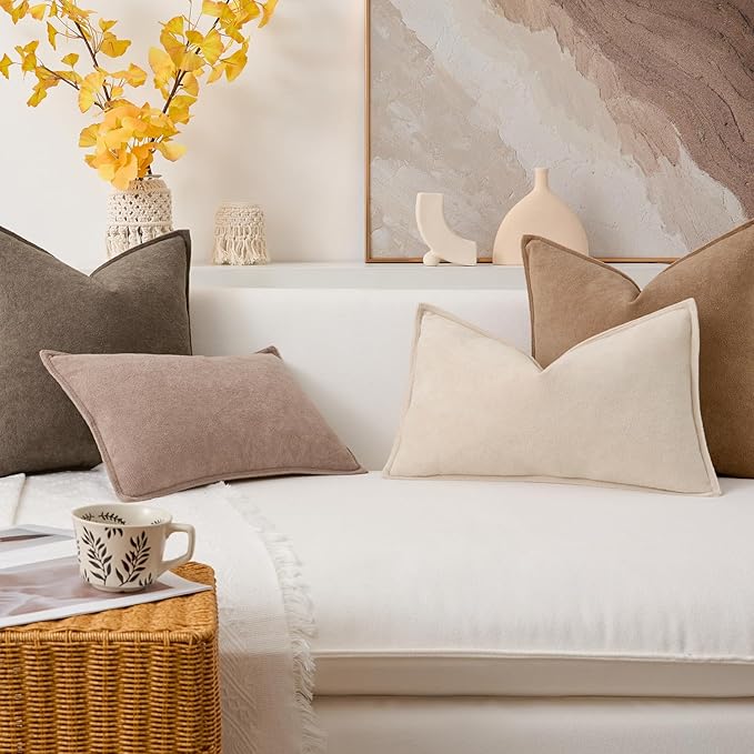 Kevin Textile Waterproof Decorative Pillow Covers Khaki 22x22 Inch Pack of 2 Soft Boucle Textured Euro Pillowcases Elegant Accent Pillows for Couch Sofa Chair Bed Home Decor Indoor Outdoor