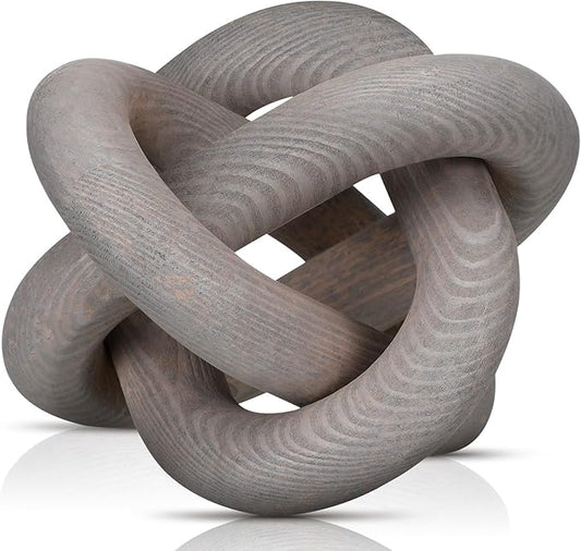 3 Link Wood Knot Decor Rustic Home Décor Accents Hand Carved Coffee Table Decoration, Boho Chain Link Decoration, Modern Shelf, Rustic Objects for Home Living Room Bedroom(Gray)
