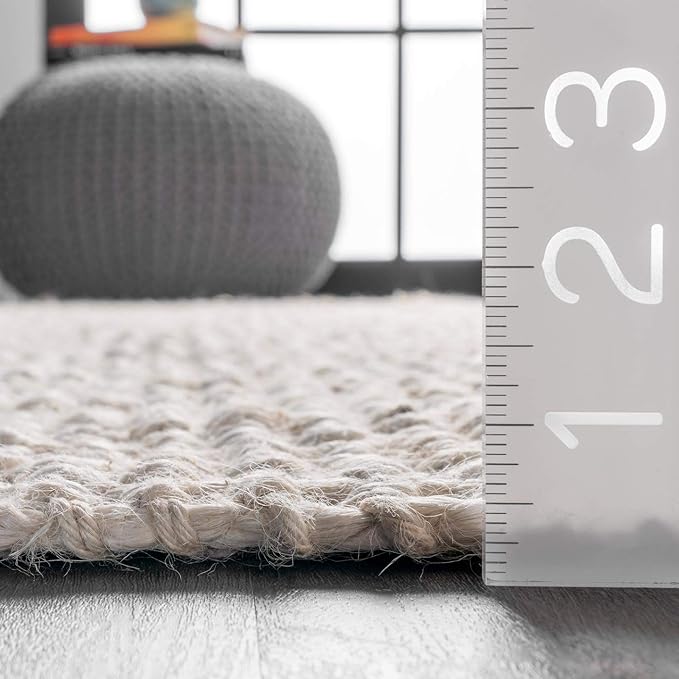 nuLOOM 9x12 Daniela Jute Tassel Hand Woven Area Rug, Off White, Solid Chunky Farmhouse Design, Natural Fiber, For Bedroom, Dining Room, Living Room, Hallway, Office, Entryway