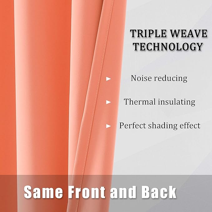 DUALIFE Extra Long 108 Inch Blackout Curtains Solid Grommet Thermal Insulated Room Darkening Winow Treatment Large Window Drapes 60 by 108 Inch Long 2 Panels Burnt Coral