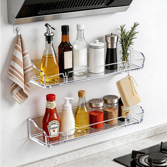 Clear Floating Shelves, Acrylic Shelves for Wall Upsimples Floating Shelves in Living Room, Bedroom, Kitchen Storage and Bathroom Wall Organizer