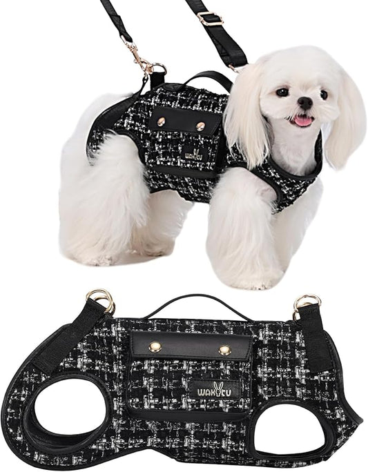 Wakytu Dog Lift Harness Dog Carrier Dog VES Harness Adjustable Dog Leash with Small Puppy Treat Bag（Black,M）