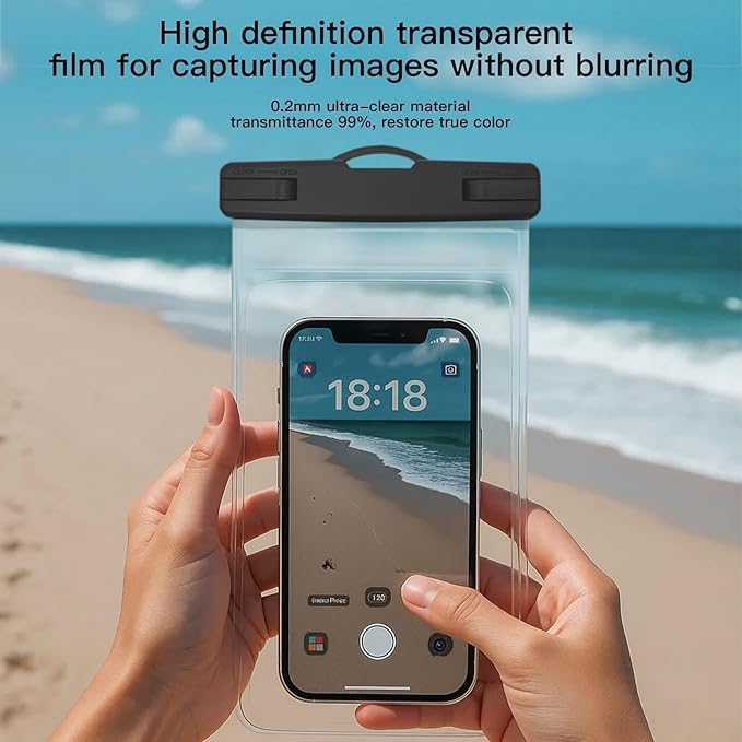 1/2 Pack Waterproof Phone Pouch Compatible with iPhone 17 16 15 Pro Max & Galaxy S24+/S23 7in Waterproof Phone Case with Lanyard, IPX8 Beach Travel Must Haves, Beach Essentials, Black, 2 Pack