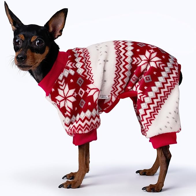XPUDAC Dog Christmas Pajamas Fleece Dog Sweater for Small Medium Dogs Girl Boy Winter Puppy Clothes Holiday Pet Outfit, S