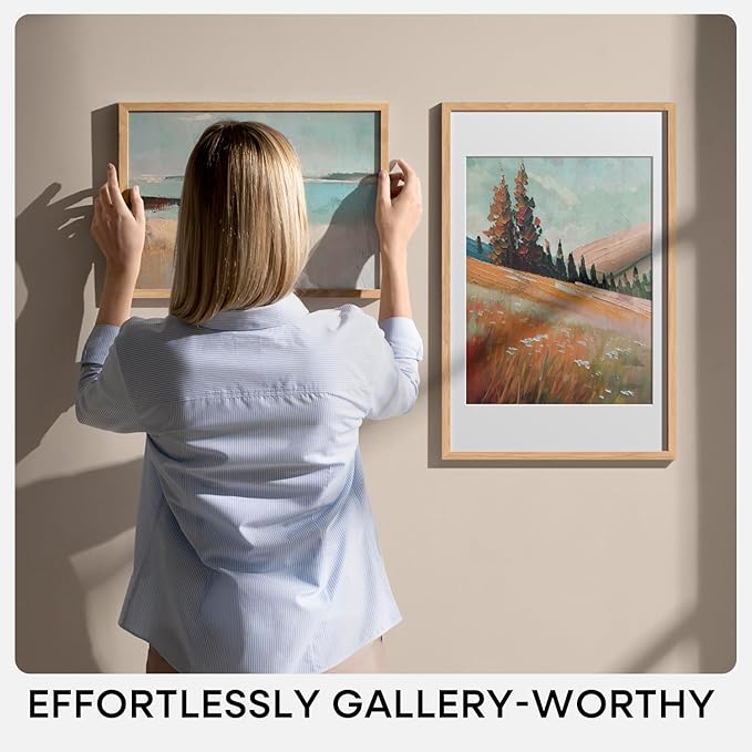 Homeforia 14x24 Picture Frame Natural Wood, High End Oak 14x24 Light Wooden Poster Frame with Mat 11x22, 14 x 24 Frames Matted to 11 x 22 Photo, 24x14 Hanging Frame, Tempered Glass, Wall Kit, Set of 1