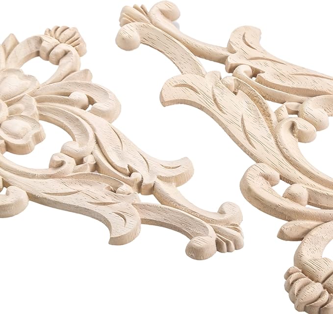 MUXSAM Wood Carved Appliques Furniture Decorative Onlays, 1Pc Unpainted DIY Center Carving Decal for Door Wall Ceiling Cabinet Dresser Mirror Bed Mantel Bench Decoration, 40x20cm/15.75"x7.87"