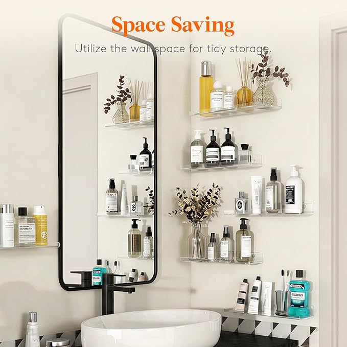 Lifewit Floating Shelves for Bathroom, 15" Acrylic Wall Organizer for Perfume, Makeup, Figures, Nail Polish, Photo, Book, Decor Display Rack for Nursery, Living Room, Bedroom, Kitchen, Clear, 10 Pack
