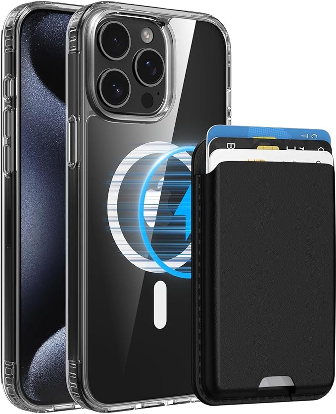 Ntwinro Magnetic for iPhone 13 Pro Max Clear Case (Compatible with MagSafe) with Black Detachable Wallet & Card Holder for 3 Cards [RFID Blocking] Military Grade Protective Slim Phone Cover
