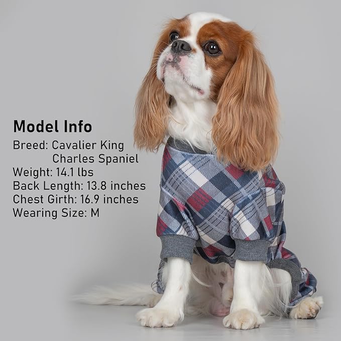KYEESE Dog Pajamas Medium Sized Dog Stretchy Onesie Velvet Pjs Comfy Coat Soft Pet Clothes Plaid Doggie Jammie, Grey, XX-Large