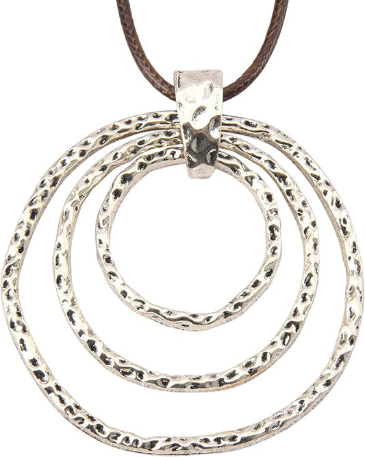 Leather Necklace for Women Boho Choker Necklace Long Cord Leather Pendant Bohemian Neckalce Vintage Alloy Pendant Leather Rope Necklace Wooden Necklaces for Women