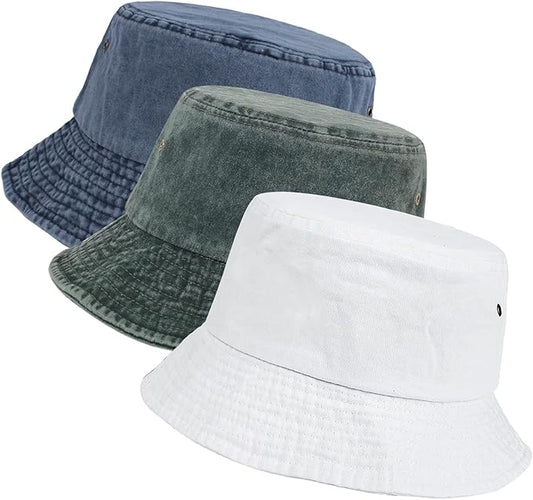 Washed Cotton Bucket Hats Packable Summer Outdoor Cap Travel Beach Sun Hat Plain Colors for Men Women