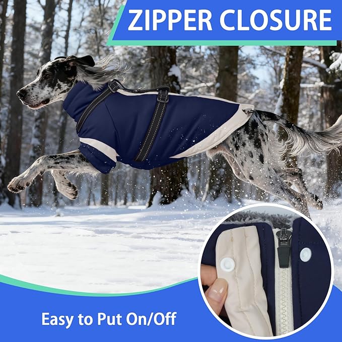 MIGOHI Snowproof Dog Jacket with Harness Reflective Small Dog Coat with Sleeves,Waterproof Fleece Winter Puffer Jacket for Dogs,Turtleneck Puppy Coats for Dogs Chilly Day,S,NavyBlue