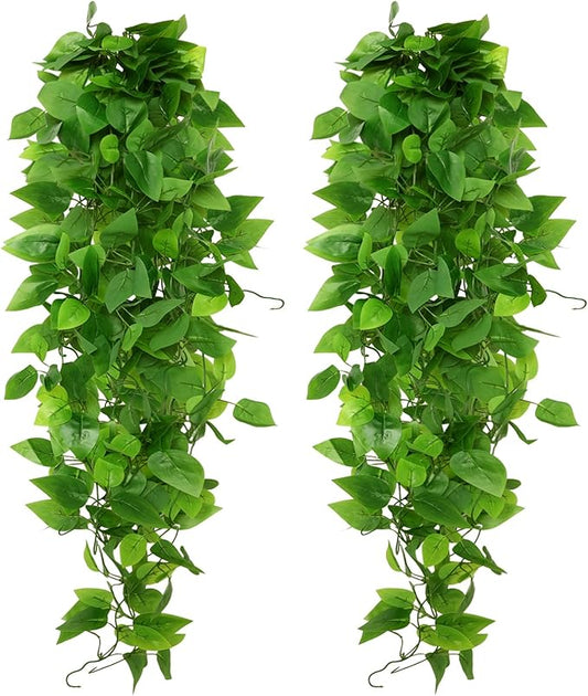 2pcs Fake Hanging Plants Artificial Hanging Plant Faux Greenery Vines for Wall Home Bedroom Living Room Indoor Outdoor Office Decor