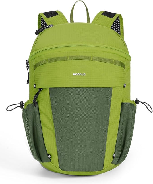 ECOHUB 15L Lightweight Casual Daypack, Packable Backpack for Daily Use, Hiking & Travel, Foldable Small Backpack with Stretch Mesh Pockets, Water-Resistant Nylon, Reflective Design