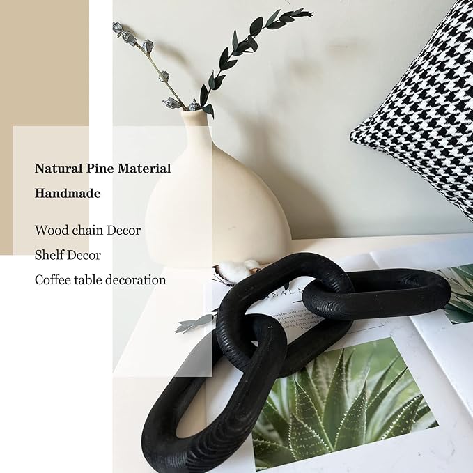 Wood Chain Link Decor3 Link Chain Decoration Pine Wood Carved Modern Home Decoration Used for Farmhouse Decoration Living Room Bedroom Bookcase Porch Decoration (A)
