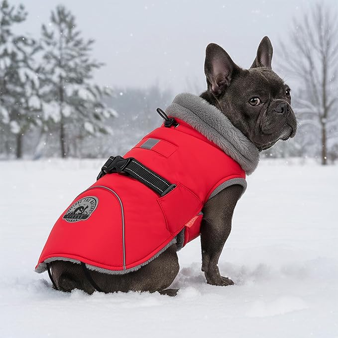 KYEESE Waterproof Dog Coat, Windproof Warm Winter Jacket with Leash Hole, Reflective Cold Weather Dog Coats for Small Dogs, Outdoor Pet Coat Cozy Puppy Jacket Thick Fleece Lined, Red, Small