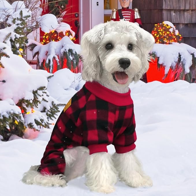 XPUDAC Dog Christmas Pajamas Plaid Doggie Clothes for Small Medium Dogs Girl Boy Fleece Dog Sweater for Winter Christmas(Small)