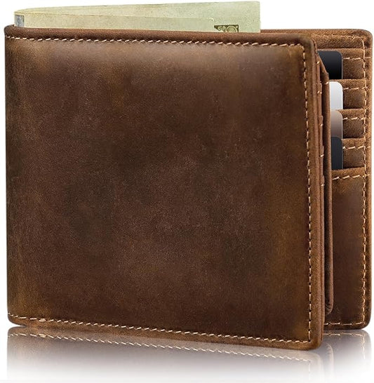 Artpaxy Mens Wallet Bifold Genuine Leather RFID Blocking Wallet for Men with 2 ID Windows 11 Card Holders 2 cash pockets 1 Gift Box
