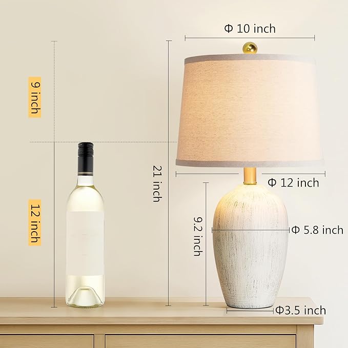 21'' Set of 2 Rustic Ceramic Table Lamps for Living Room Bedroom, Farmhouse Vintage Nightstand Lamps for Office Entryway End Table, 2 Bulbs Included
