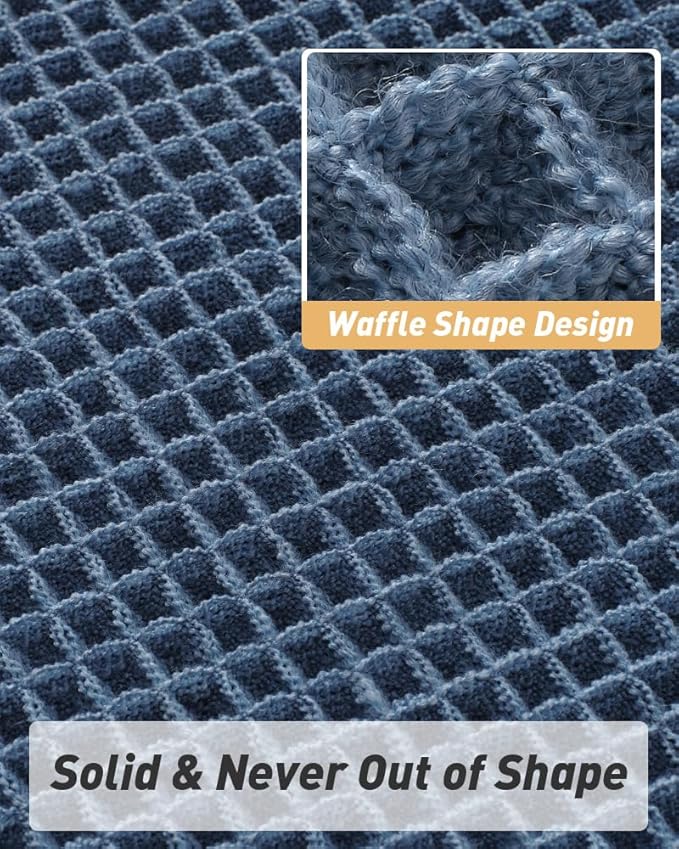AMOAMI Upgraded Waffle Bath Mat, Super Absorbent Non Slip Bath Mats for Bathroom Floor, Machine Washable Bathroom Rugs with Tassels, Rubber Backed Bathroom Mats, Ultra Soft, 17" x 24", Blue
