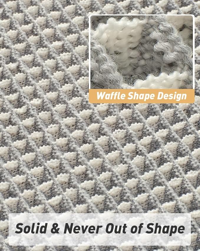 AMOAMI Upgraded Waffle Runner Rug Super Absorbent Non Slip Bath Mats for Bathroom Machine Washable Bathroom Runner Rug with Tassels, Ideal for Hallway Bedroom Laundry Room, 2' x 4', LightGrey & Cream