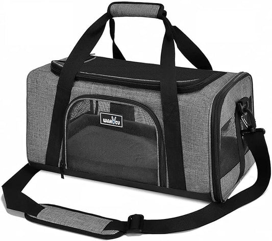 Wakytu TSA Approved Pet Carrier for Small Cats Dogs, Travel Bag with Adequate Ventilation, 5 Mesh Windows, 3 Entrance, Locking Safety Zippers, Padded Shoulder and Carrying Strap, Small