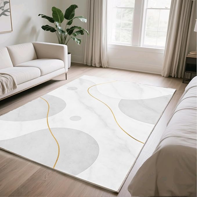 Minimalist Marble Rug - 5x7 Area Rugs, Abstract Marble Rug, Modern Luxury Bedroom Rugs, Washable & Non Slip Carpet Home Decor