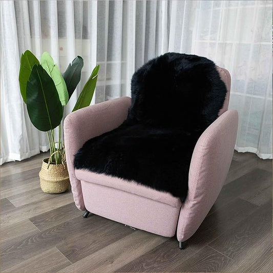 Genuine Sheepskin Rug New Zealand Fluffy Lambskin Rug, Natural Luxury Sheepskin Throw for Bedroom Living Room Children's Room - Premium Area Rug Chair Cover (2×3 Feet, Black)