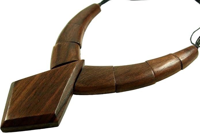 Wooden Necklace for Women Men, Natural Large Boho Tribal Sono Wood Pendant on Adjustable Cord Handmade Necklace GA082